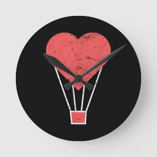 Heart Cute Hot Air Balloon Round Clock
