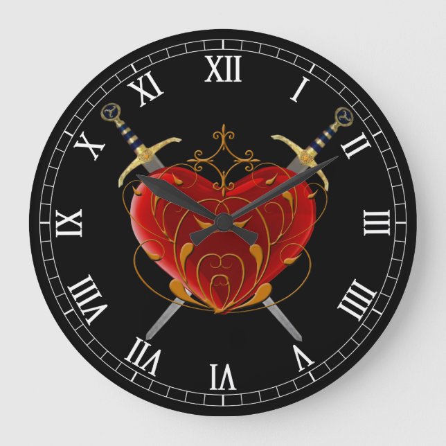Heart & Daggers Round Roman Numerals Clock (Front)