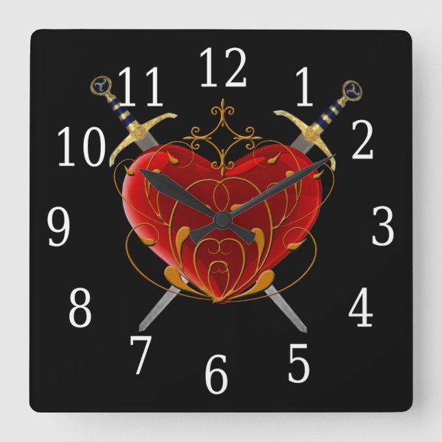 Heart & Daggers Square Clock (Front)