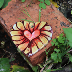 Heart Daisy Ceramic Ornament