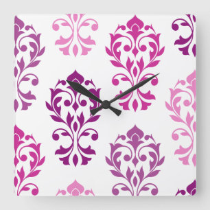 Heart Damask Art I Pinks Plums White Square Wall Clock