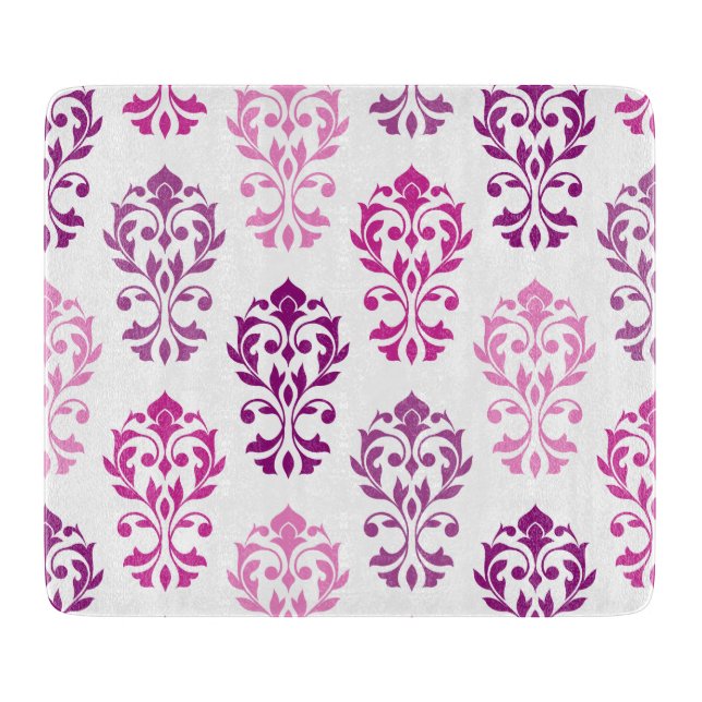 Heart Damask Art Ib Pinks Plums White Cutting Board (Front)