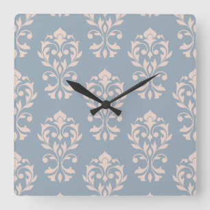 Heart Damask Big Ptn II Pink on Blue Square Wall Clock