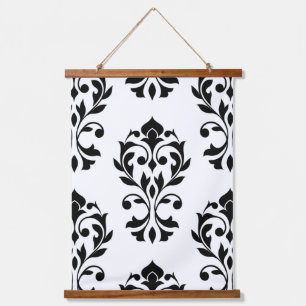 Heart Damask Lg Pattern II Black on White Hanging Tapestry