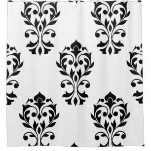 Heart Damask Lg Ptn Black on White Shower Curtain