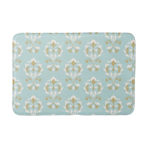 Heart Damask Ptn II Cream & Gold on Blue Bath Mat