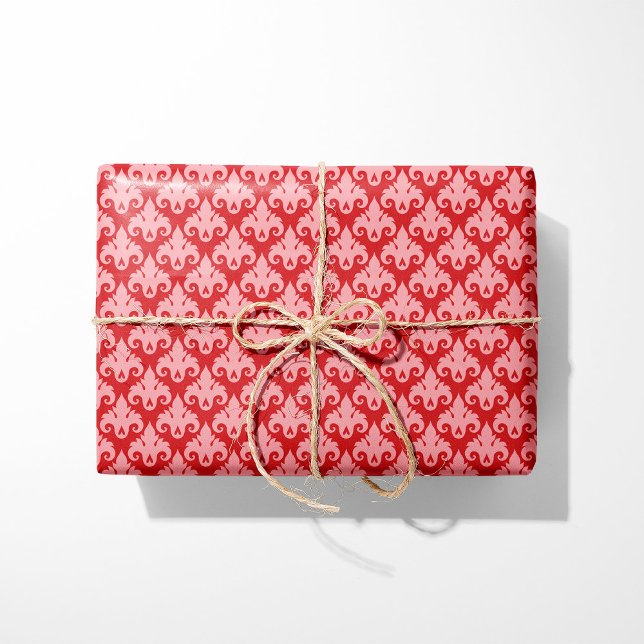Heart Damask Red & Pink Wrapping Paper (Creator Uploaded)