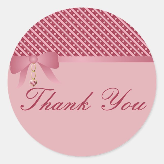 Heart Dangle Pink Stripes And Dots Classic Round Sticker (Front)