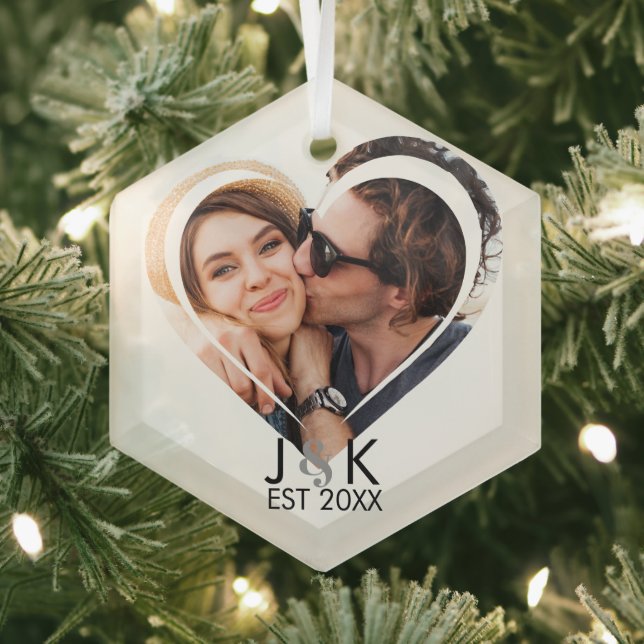 Heart Dating Couple Girlfriend Boyfriend Photo  Glass Tree Decoration (Insitu)