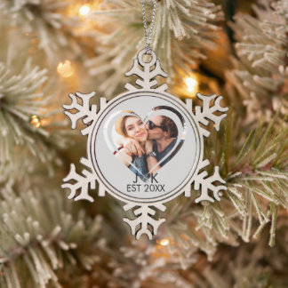 Heart Dating Couple Girlfriend Boyfriend Photo  Snowflake Pewter Christmas Ornament