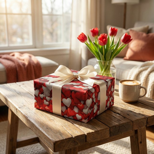 Heart Day Celebration: Red & White Love Art Wrapping Paper (Creator Uploaded)
