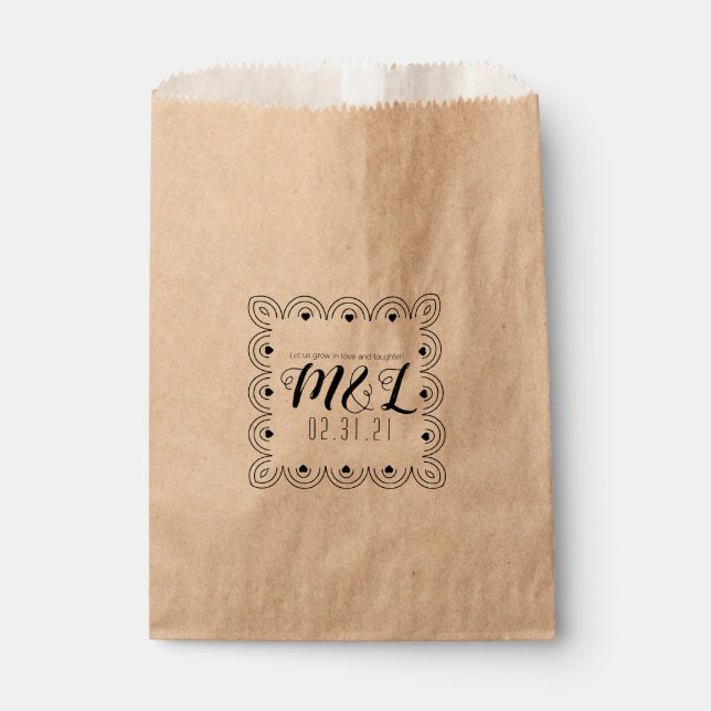Heart Deco Geometric Wedding Logo Wedding Favour Bag (Front)