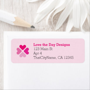 Heart Design in Shades of Pink, Four-leaf Clover Return Address Label