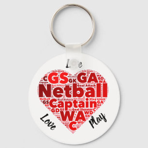 Heart Design Inspirational Netball Captain Key Ring