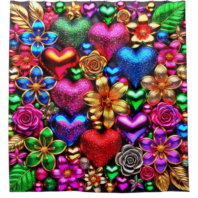 Heart Design Shower Curtain (Front)