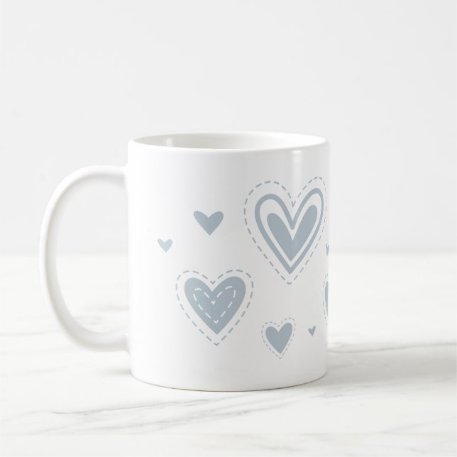 Heart Design, Simple Heart Design, Grey Hearts Coffee Mug (Left)