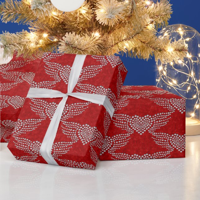 Heart Diamond Silver AngelRed Christmas Holidays   Wrapping Paper (Holidays)