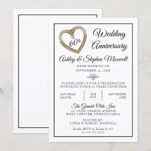 Heart Diamonds 60th Wedding Anniversary Party Invitation