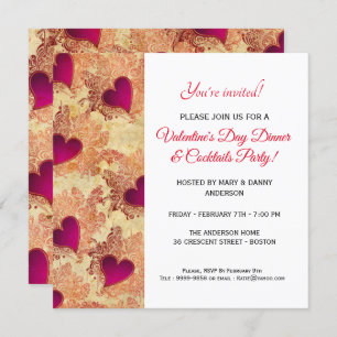 Heart Dinner & Cocktails Valentine's Day Invite