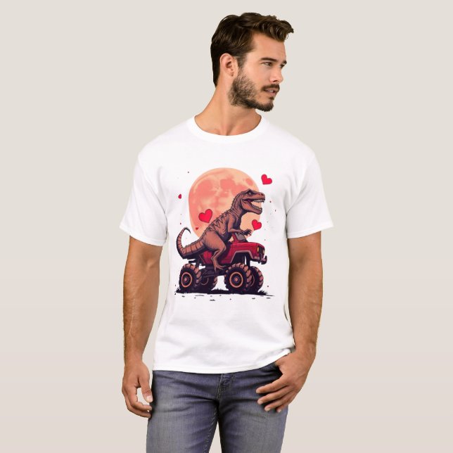 Heart Dinosaur in a Monster Truck: Valentine's Moo T-Shirt (Front Full)