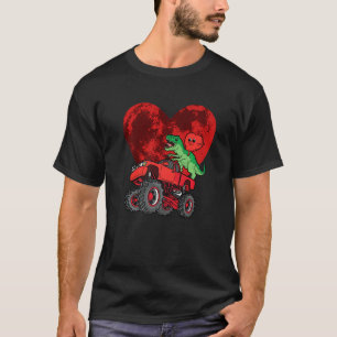 Heart Dinosaur Riding Monster Truck Valentines Day T-Shirt