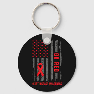 Heart Disease Aamerican Flag Go Red Heart Disease Key Ring