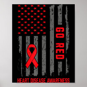 Heart Disease Aamerican Flag Go Red Heart Disease Poster