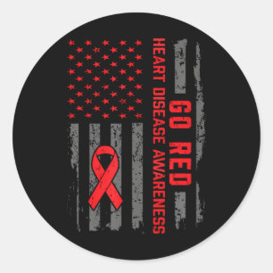 Heart Disease American Flag Go Red Heart Disease A Classic Round Sticker