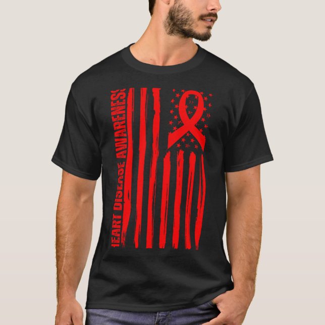 Heart Disease Awareness American Flag Chd Congenit T-Shirt (Front)