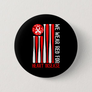 Heart Disease Awareness Baseball Lover Red America 6 Cm Round Badge
