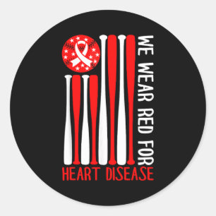 Heart Disease Awareness Baseball Lover Red America Classic Round Sticker