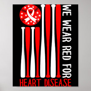Heart Disease Awareness Baseball Lover Red America Poster