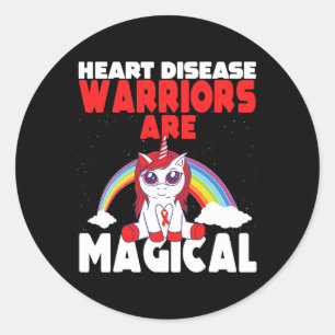 Heart Disease Awareness Cute Magical Unicorn Red R Classic Round Sticker