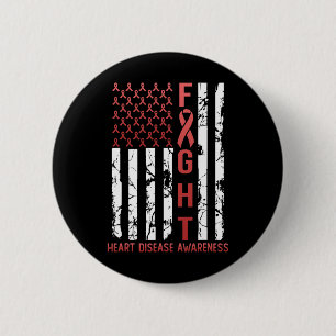 Heart Disease Awareness February Usa Flag Ribbon R 6 Cm Round Badge