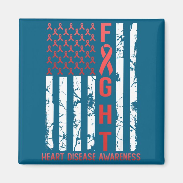 Heart Disease Awareness February Usa Flag Ribbon R Magnet (Front)