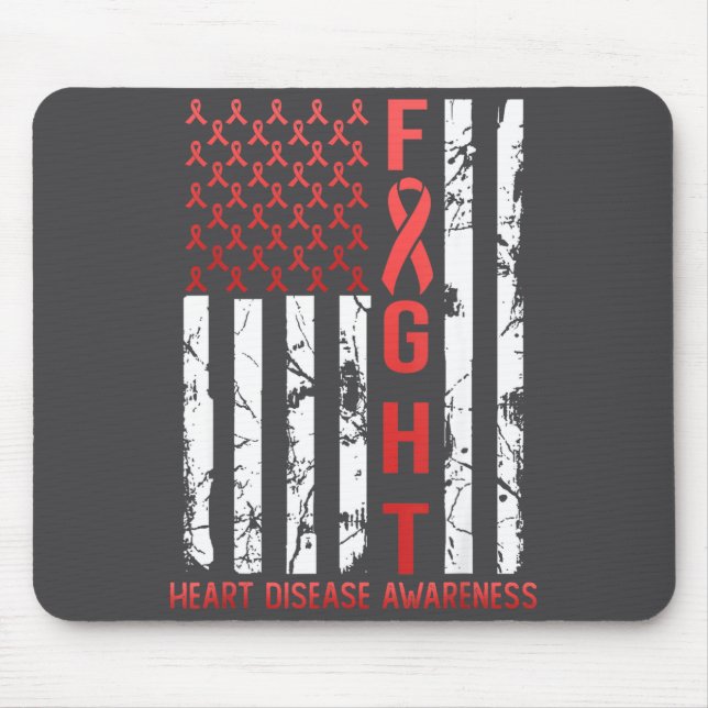Heart Disease Awareness February Usa Flag Ribbon R Mouse Pad (Front)