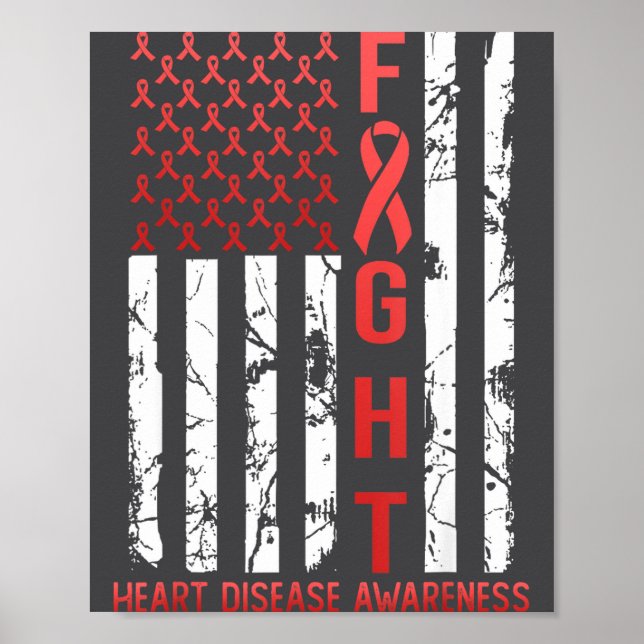Heart Disease Awareness February Usa Flag Ribbon R Poster (Front)