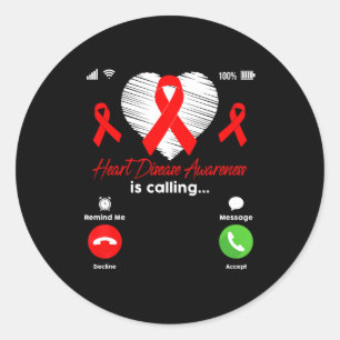 Heart Disease Awareness Is Calling Red Ribbon Men Classic Round Sticker