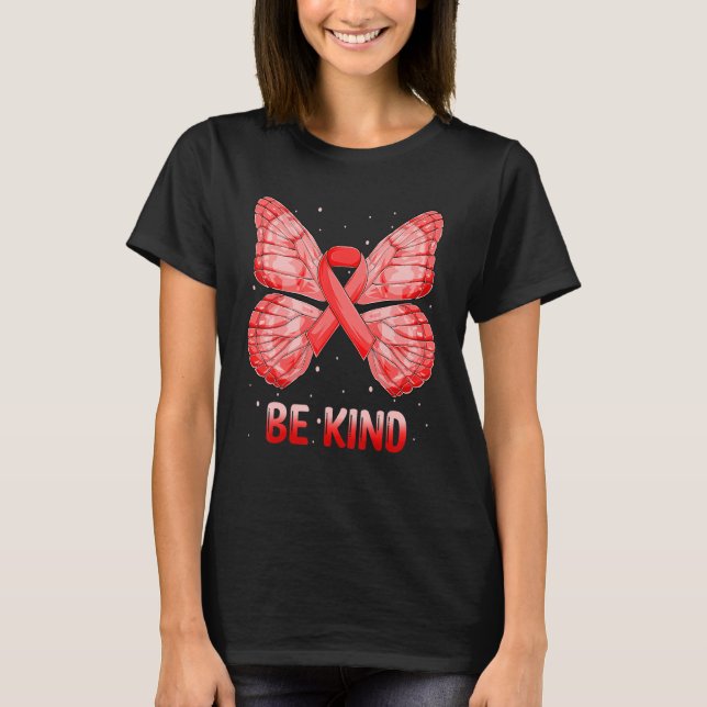 Heart Disease Awareness Kindness Butterfly Ribbon  T-Shirt (Front)