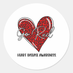 Heart Disease Awareness Leopard Plaid Heart Go Red Classic Round Sticker