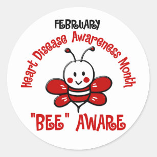 Heart Disease Awareness Month Bee 1.2 Classic Round Sticker
