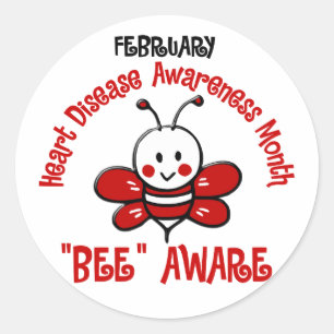 Heart Disease Awareness Month Bee 1.2 Classic Round Sticker