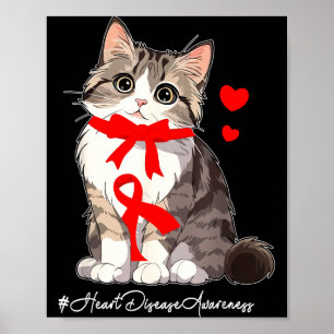 Heart Disease Awareness Month Fighter Cat Holding  Poster