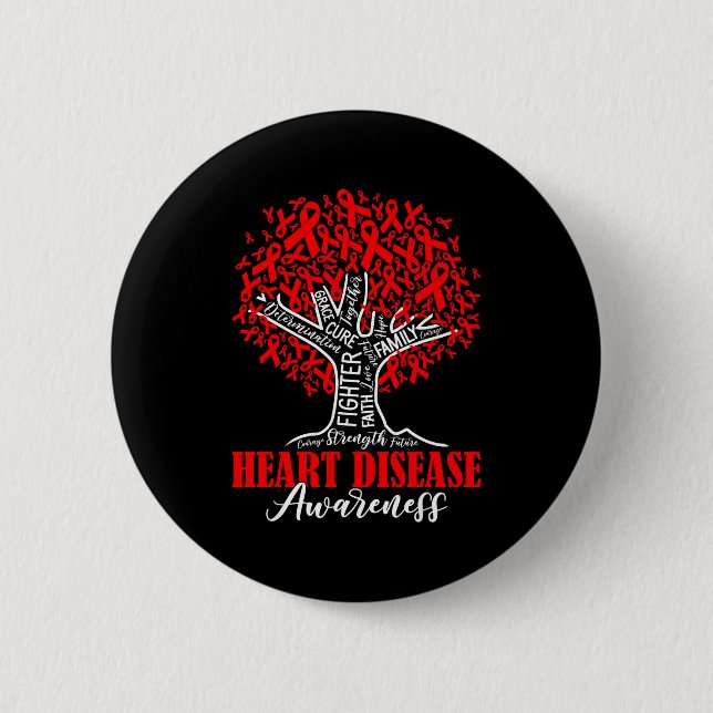 Heart Disease Awareness Month Fighter Tree With Re 6 Cm Round Badge (Front)