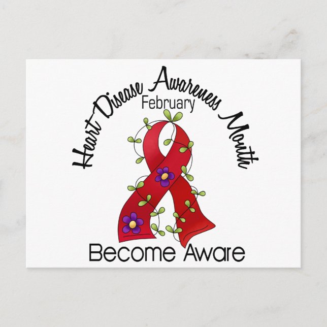 Heart Disease Awareness Month Flower Ribbon 2 Postcard (Front)