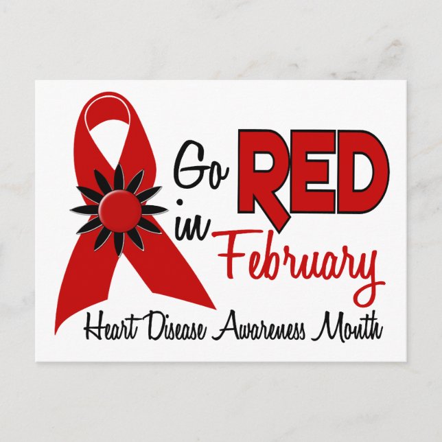 Heart Disease Awareness Month Red Ribbon 1.2 Postcard (Front)