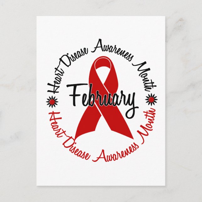 Heart Disease Awareness Month Red Ribbon 1.3 Postcard (Front)