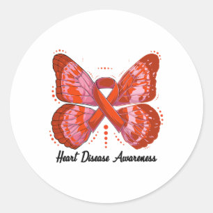 Heart Disease Awareness Month Red Ribbon Butterfly Classic Round Sticker