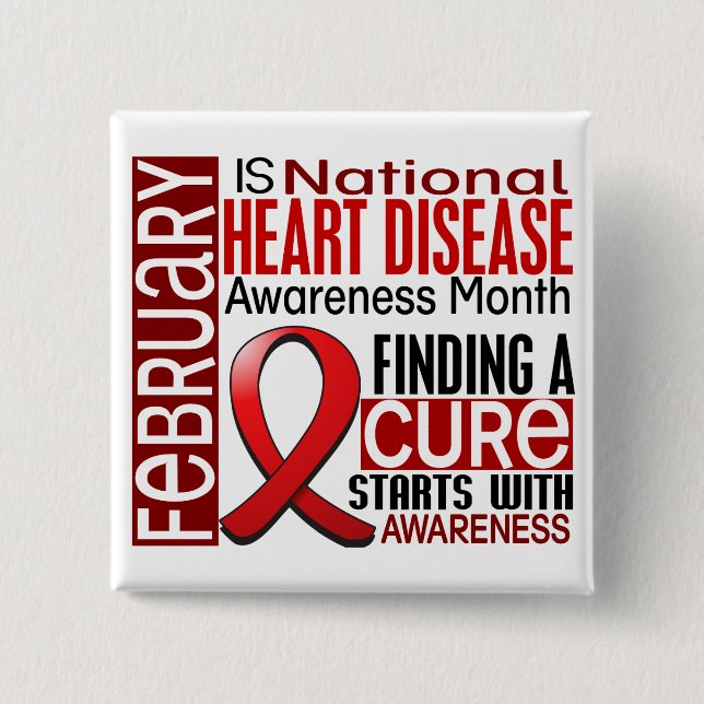 Heart Disease Awareness Month Ribbon I2.5 15 Cm Square Badge (Front)