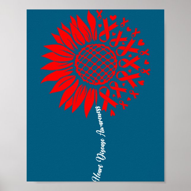 Heart Disease Awareness Month Sunflower For Women  Poster (Front)
